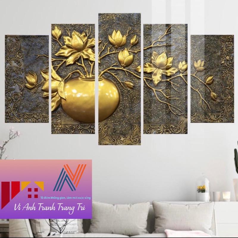 Bộ 5 tranh tráng gương kt 90-150cm,tặng kèm đinh treo. Treo Tường Phòng Khách