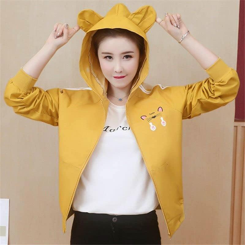 Product Introduction of Áo khoác dù 2 lớp - có nón phối tai nhỏ - chống nắng - In chữ đơn giản Nữ Women Jacket Top Jean 12