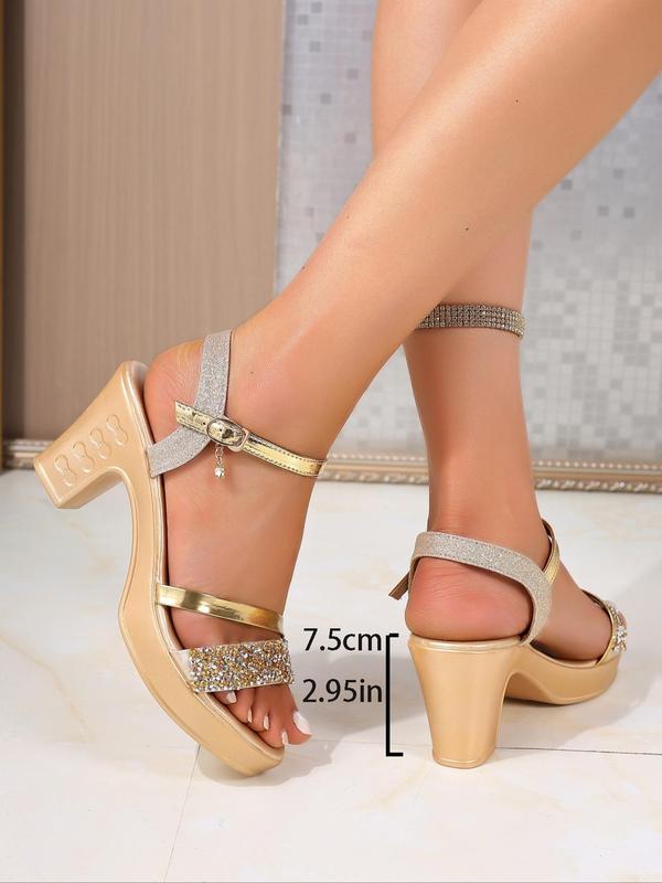 Women's Fashionable Glitter Decorated High Heel Sandals, Elegant Square Toe Sandals for Party, Daily Clothing Decor for Women & Girls 5