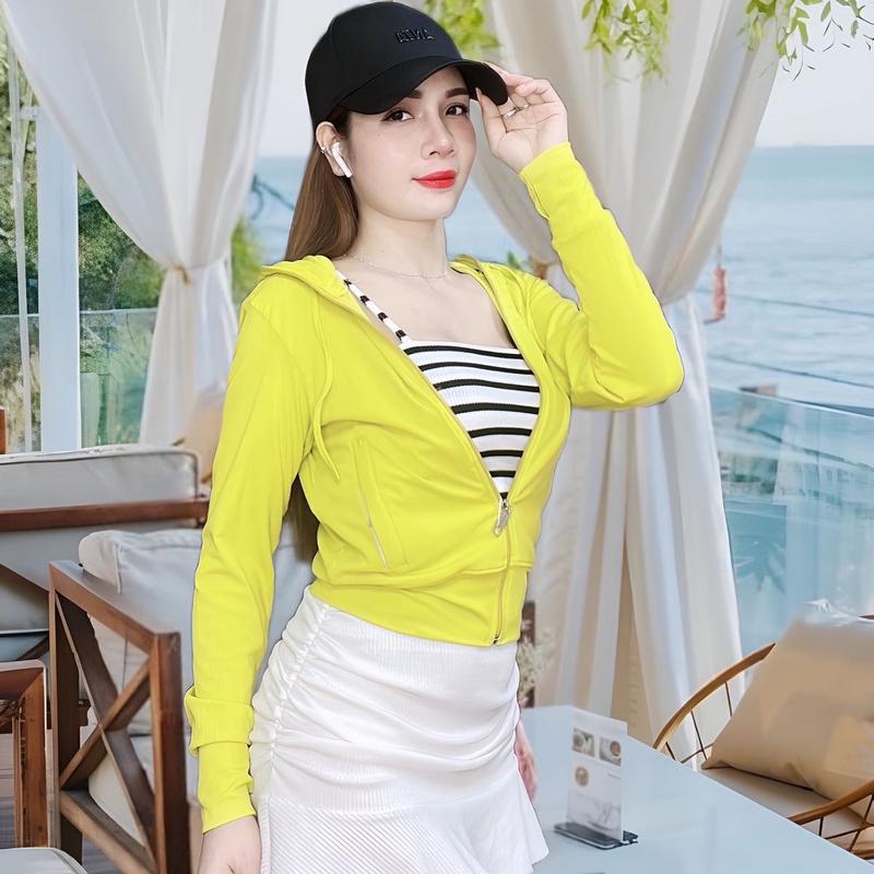 Áo khoác Croptop nữ vải thun gân tăm mát lạnh chống nắng Mùa hè Jacket Women Thun a o áo  khoác lạnh Kem Nhung