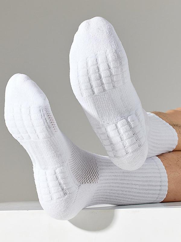Men's 3 Pairs Solid Crew Socks, Sporty Breathable Sweat-Absorbing Mid Calf Socks For Outdoor Activities, Men's Socks For All Seasons 4