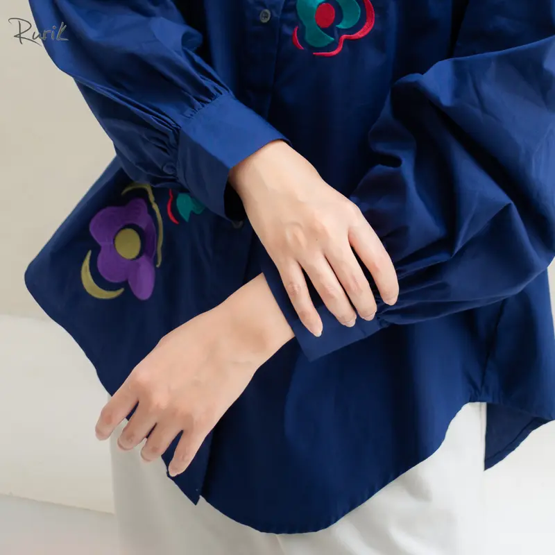 Rurik Flower Embroidery Shirt Kemeja Oversize  atasan  wanita Baju Muslim Nyaman Panjang Airflow 6