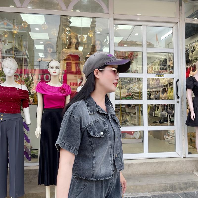 Sét Jeans Áo Cổ Đức Tay Cộc Khuy Bấm , Quần Baggy Dài Thêu Cạp Chun Cho Nữ, Thêu Chữ Khung Bò Giả Chất JEANS Mền  Có Túi Có Cổ GOBY OFFICIAL SBD09 6