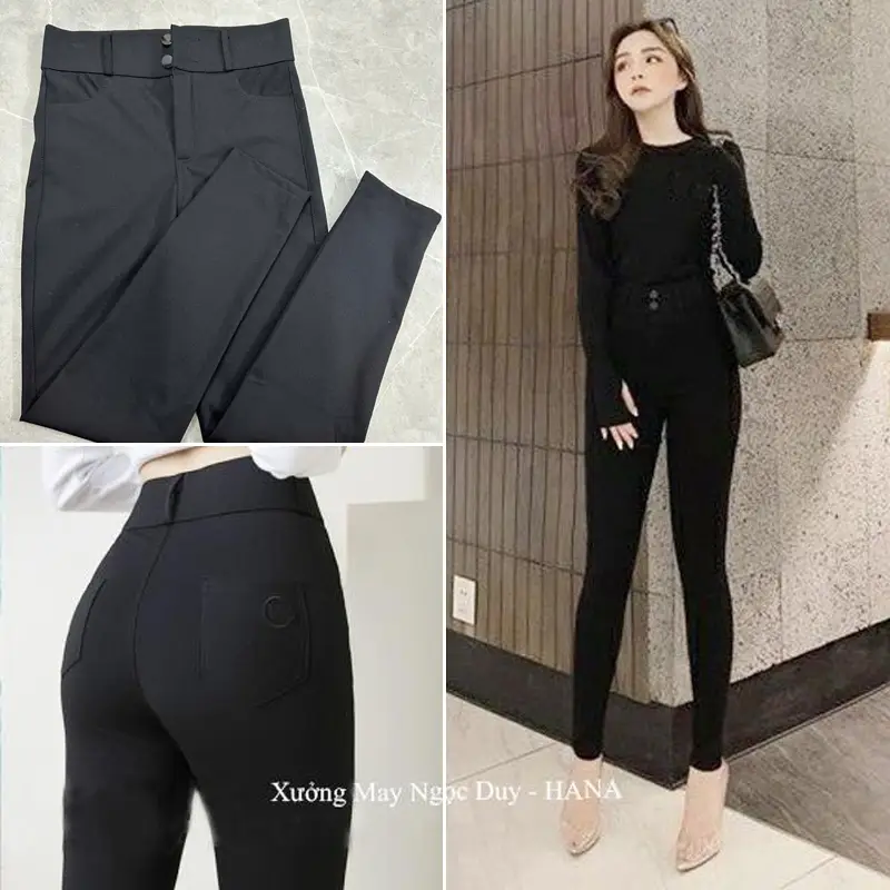 Quần Legging nữ cạp cao dài có túi 2 cúc cài khóa kéo ND628 - Quần legging đen nữ dài co giãn gen bụng vải dày Umi ôm body