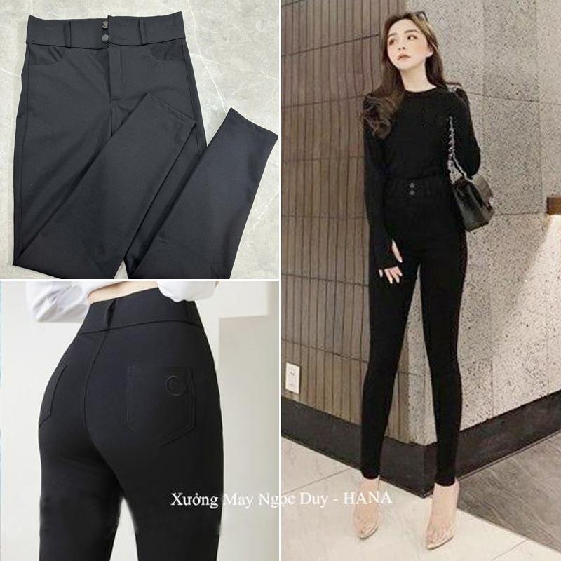 Quần Legging nữ cạp cao dài có túi 2 cúc cài khóa kéo - Quần legging đen nữ dài co giãn gen bụng vải dày Umi ôm body