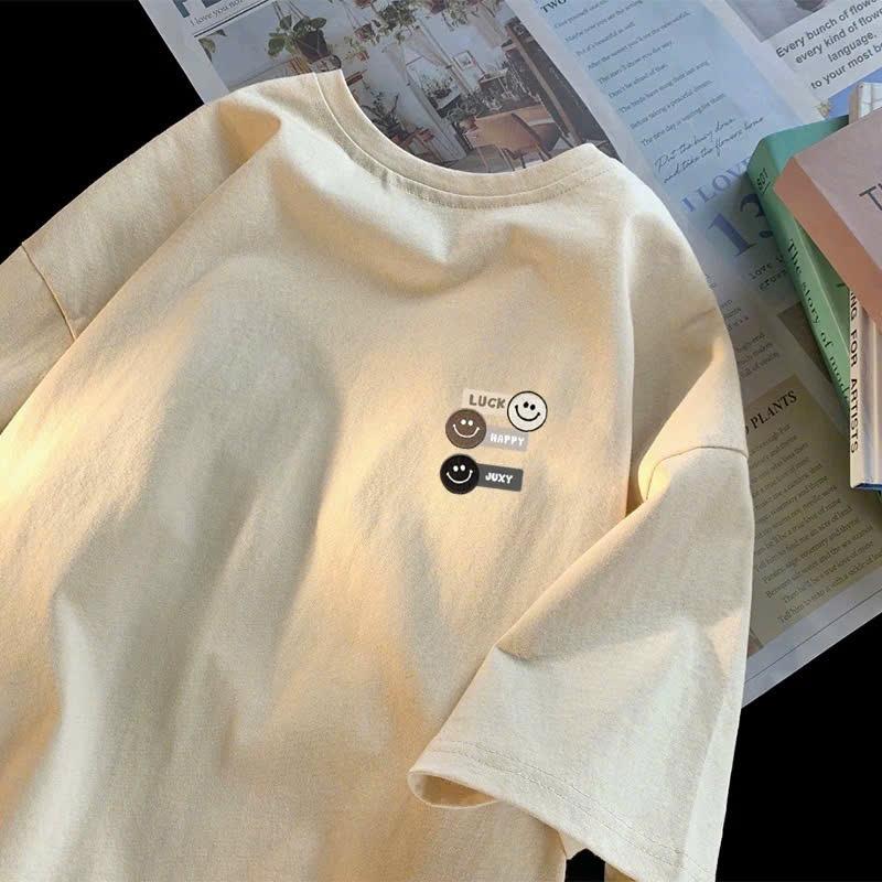 Áo thun phông nữ nam 3158 chất liệu cotton khô dày dặn form rộng tay lỡ KONOVA in hình luckyhappy 2