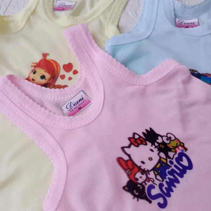 [ 3 & 6 PCS ] Singlet anak laki-laki dan perempuan motif gambar / Kaos dalam anak polos karakter Fashion 2