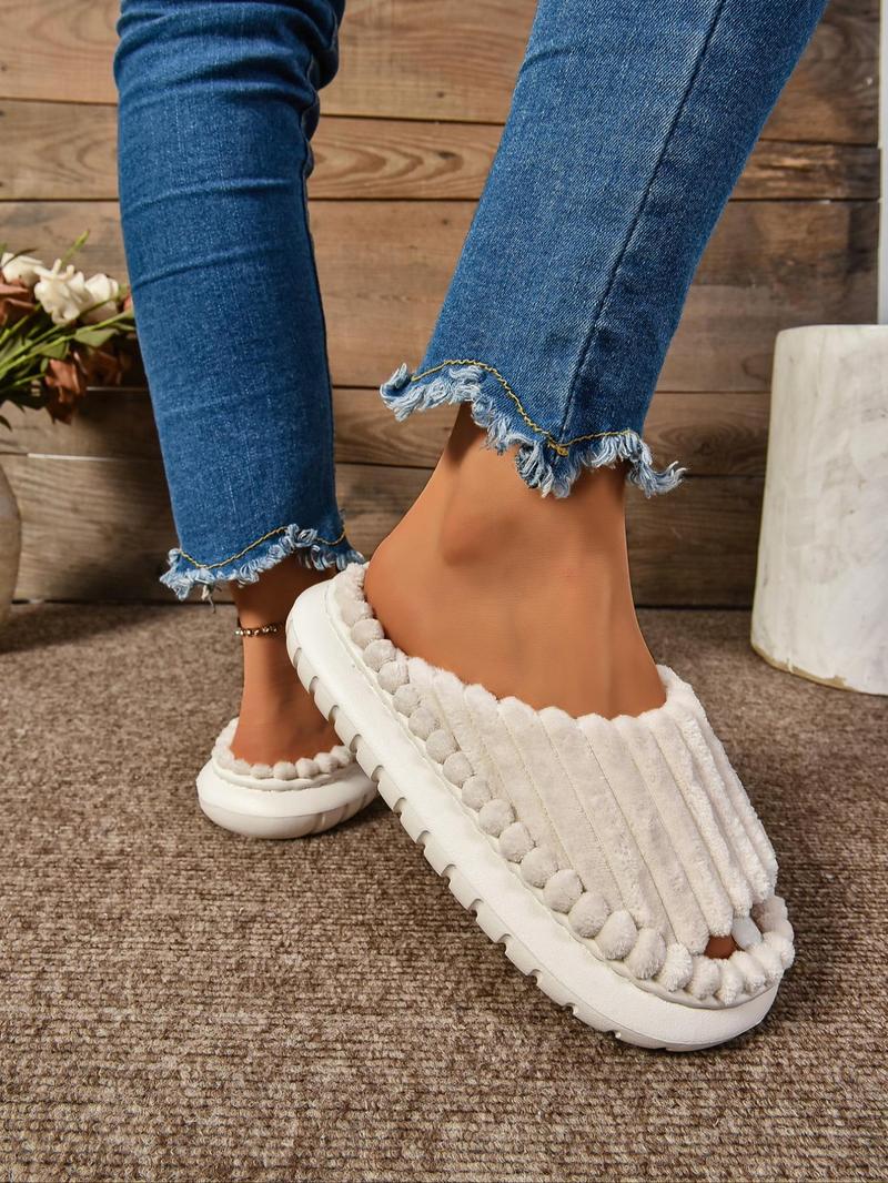 Product Introduction of Women's Solid Textured Design Slippers, Casual Soft Comfortable Home Slippers, Non-slip Thick Sole Slippers for Indoor & Outdoor Wear, Flat Shoes Sandals 10