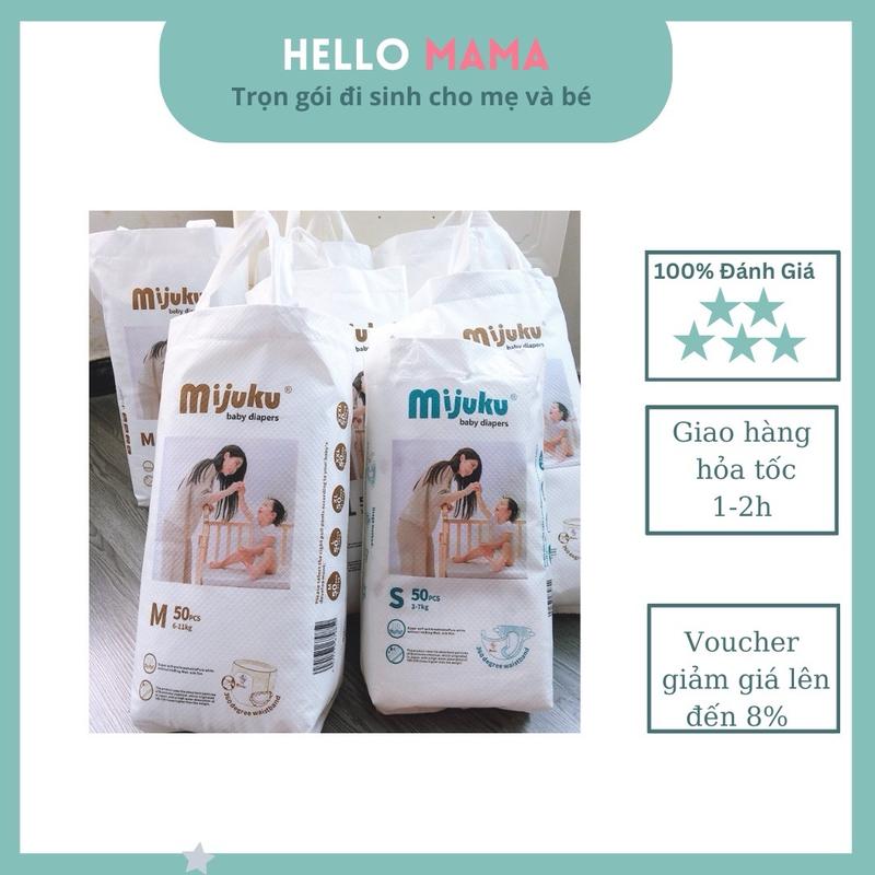 BỈM MIJUKU / Tã Mijuku Bo Mông (50 cái, có  tã  dán và quần , thấm hút tốt, mỏng chỉ 0.2 cm,đủ size: S,M,L,XL, XXL, 3xl ,4xl,5xl )