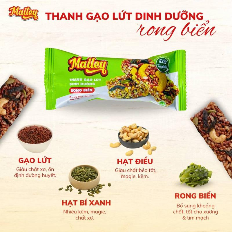 Thanh gạo lứt ăn Healthy Mailey Túi 10 Thanh vị chà bông, rong biển mix hạt, thành phần tự nhiên, không chất bảo quản 2