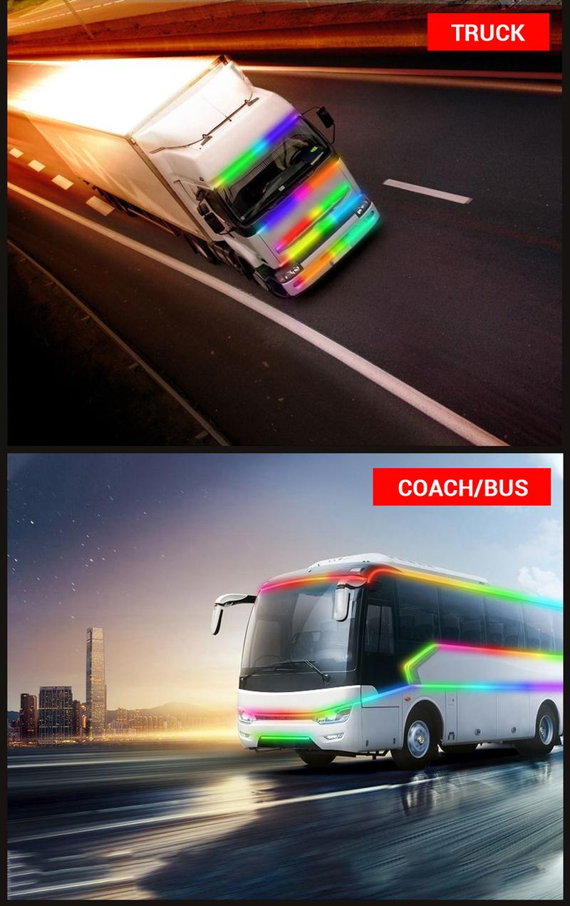 Product Introduction of MOMO Atmosphere Lamp 24V Strobe Running Streamer Strip For Car Van Truck Decoration Dynamic Colorful Led Light 19