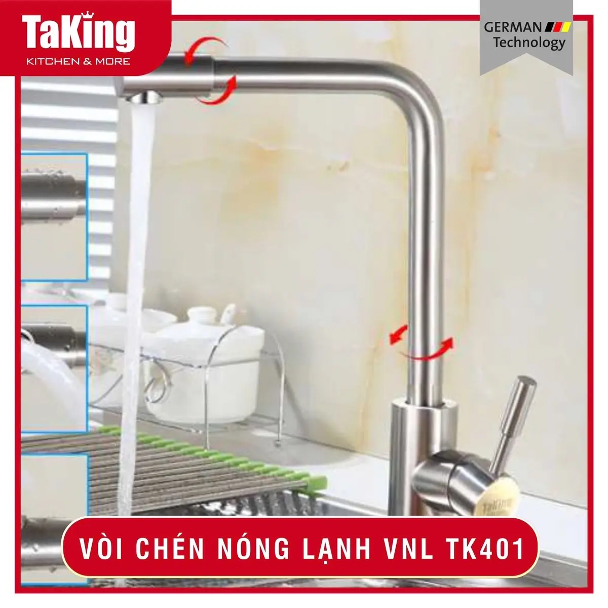 Vòi rửa chén nóng lạnh VNL TK401 TaKing, inox 304 cao cấp không hoen rỉ
