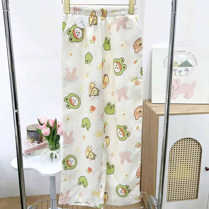 [XẢ HÀNG] Quần suông chất đũi gân hoạ tiết dễ thương 40-60kg 2