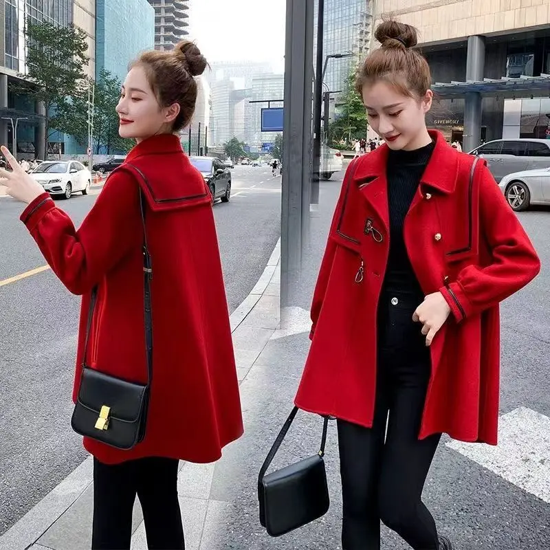 Áo Khoác Len Cho Nữ, Cổ Thủy Thủ, Dài Trung Bình Dáng Chữ A, Phong Cách Preppy, Nhỏ Và Trẻ Hơn, Thích Hợp Cho Mùa Thu Và Mùa Đông, Hàng Mới Về 2022