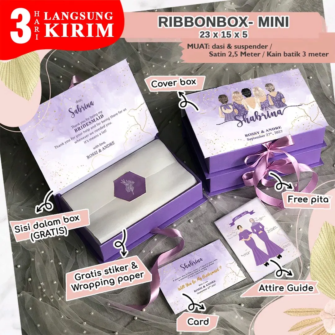 RIBBON BOX pita MINI 23x15x 5cm -  Bridesmaid box Mika Tas Wedding