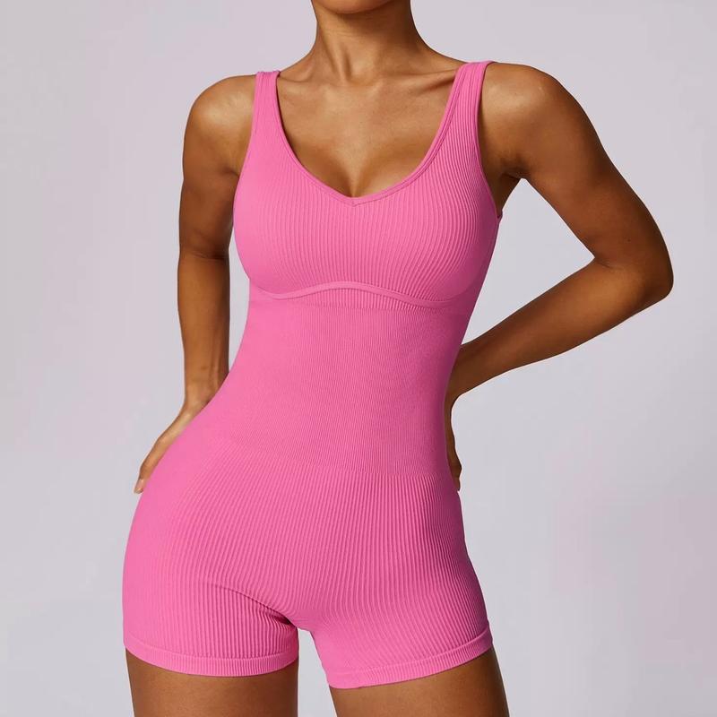 [Hàng Săn SA.LE] Jumpsuit cộc cổ tim chất dệt gân dày dặn cho gym yoga nữ - Sport, Thể Dục