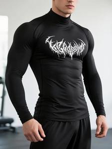 Camiseta de entrenamiento de manga larga de secado rápido para hombre – Top estampado, transpirable y elástico para correr, senderismo, gimnasio y uso casual