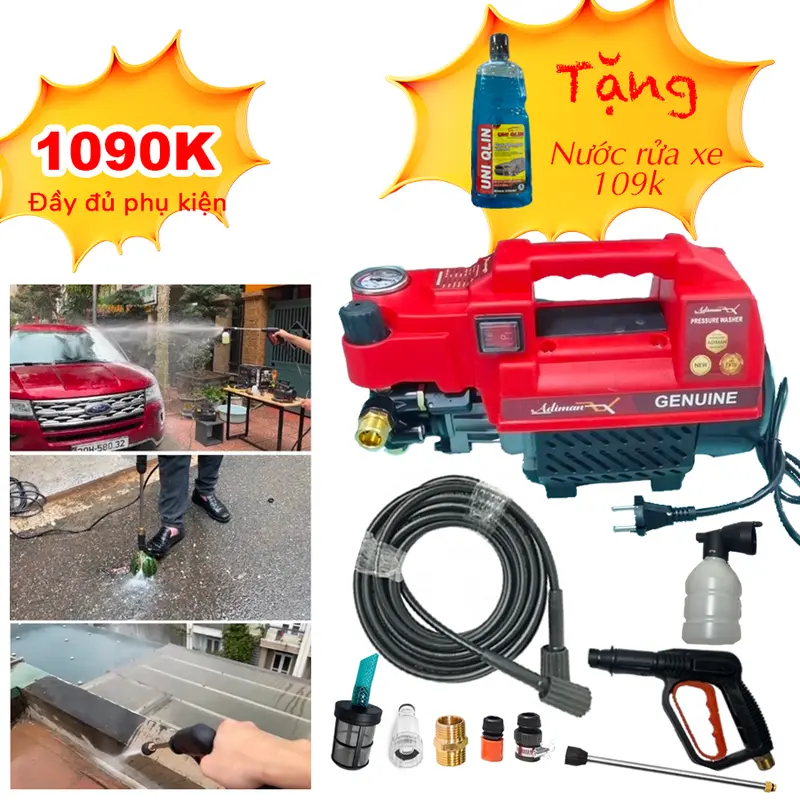 Máy Rửa Xe ADIMAN 2800w - Áp Lực Cực Cao Có Chỉnh Áp - Lau Xe 1