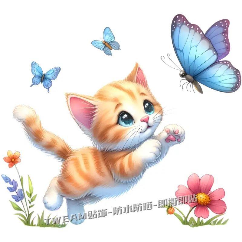 Product Introduction of Vivid image Wholesale and Retail. 3D Cat Chasing Butterfly Car Electric Vehicle Motorcycle Home Concealer Decorative Stickers Self-Adhesive Stickers 7