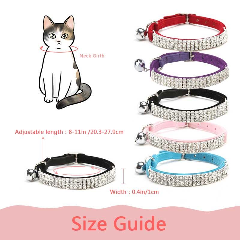 Rhinestone Decor Cat Collar, Adjustable Cat Necklace with Bell, Soft Cat Necklace for Daily Use, Pet Supplies 3
