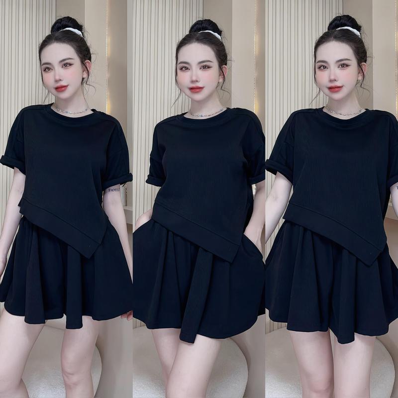 S55 - Set 2 Món Áo Vạt Xéo + Quần Váy Xoè Nữ Women Top