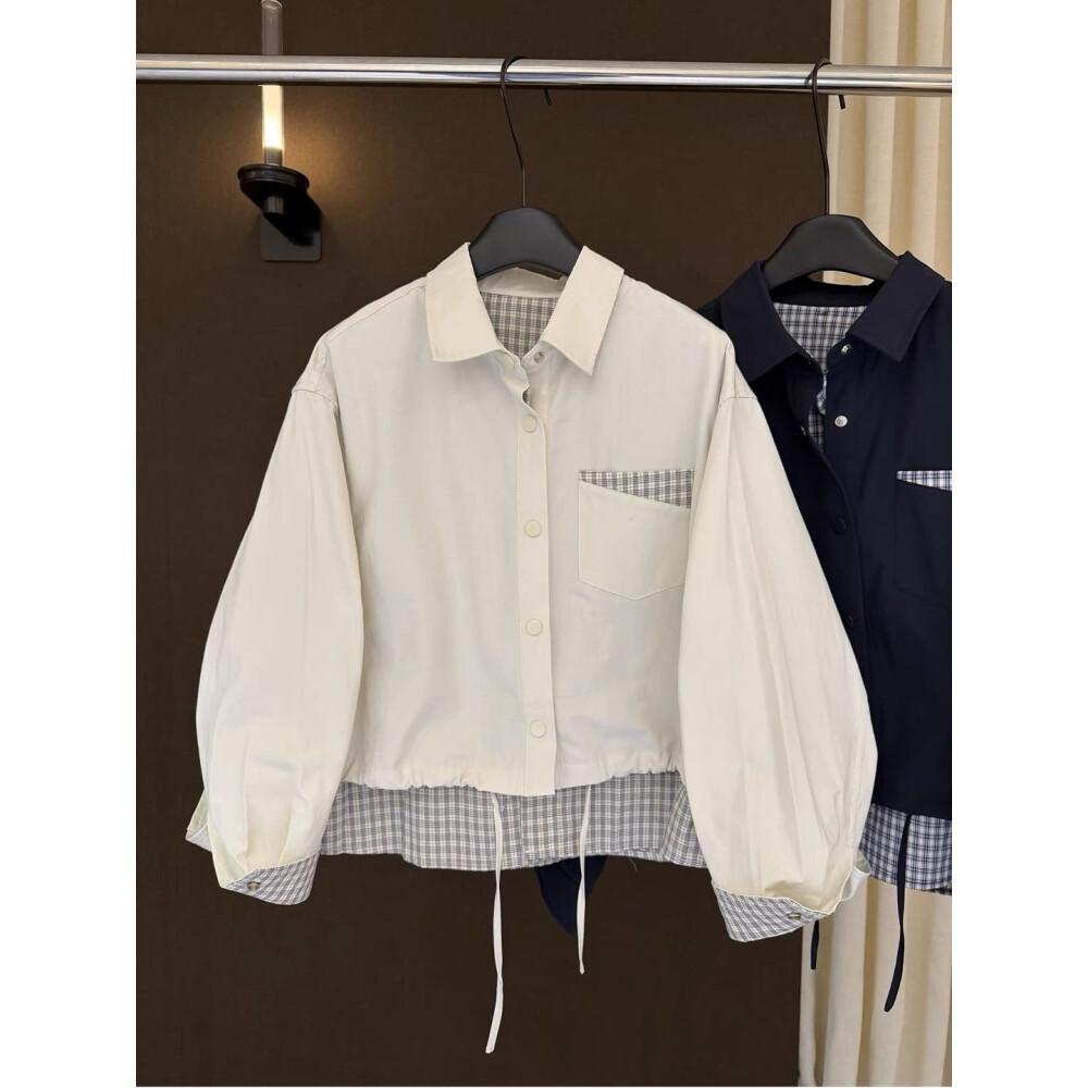 CHICMORE kemeja wanita lengan panjang model terbaru dengan kerah polo motif kombinasi kekinian