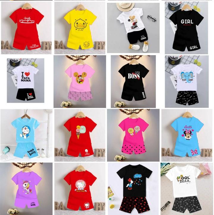 PROMO CUCI GUDANG SETELAN BAJU ANAK UNISEX CEWEK COWOK USIA 0 1 2 3 4 TAHUN BAHAN KATUN PE HALUS ADEM LEMBUT DAN NYAMAN Perempuan Laki 5