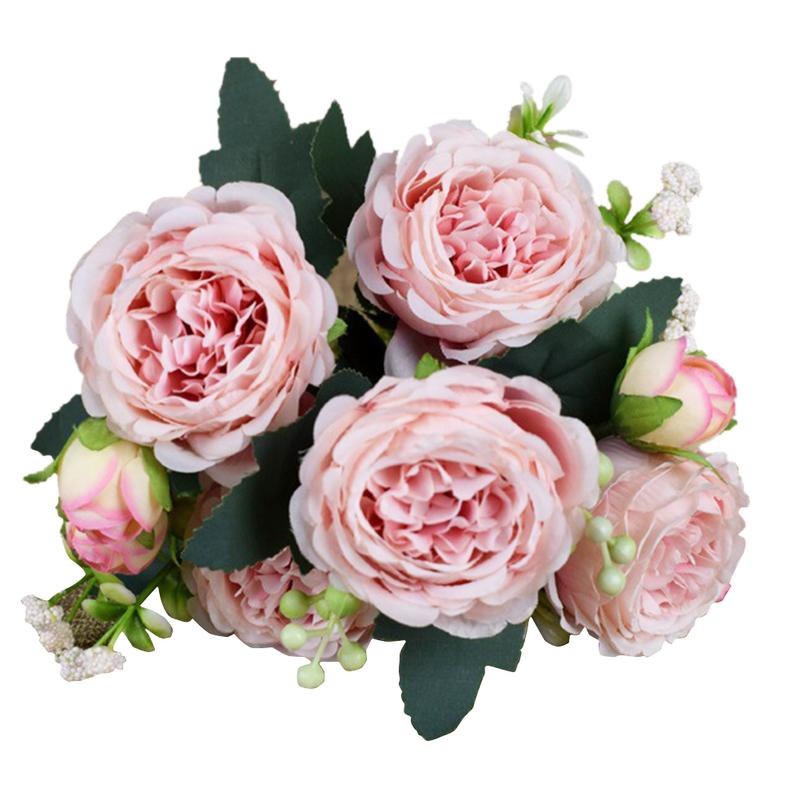 Product Introduction of Hot Sale Simulation Peony 9 Heads Silk Artificial Flowers Bouquet Big DIY Fake Flowers For Home Wedding Decoration Indoor Office 9
