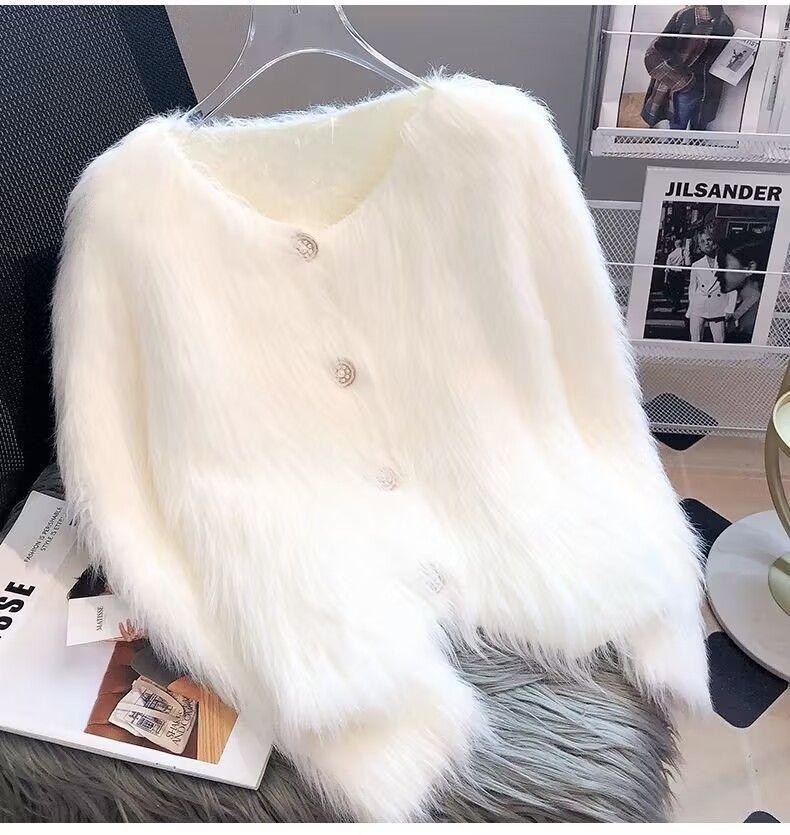 Product Introduction of Áo Khoác Len Cardigan Dệt Kim, Len Như Lông Chồn, Dành Cho Nữ, Phong Cách Hàn Quốc, Bộ Sưu Tập Mùa Xuân, Hàng Mới Về 2024, Ngắn, Hàng Châu Âu, Mềm Mại Và Nếp Women Top Trắng 2