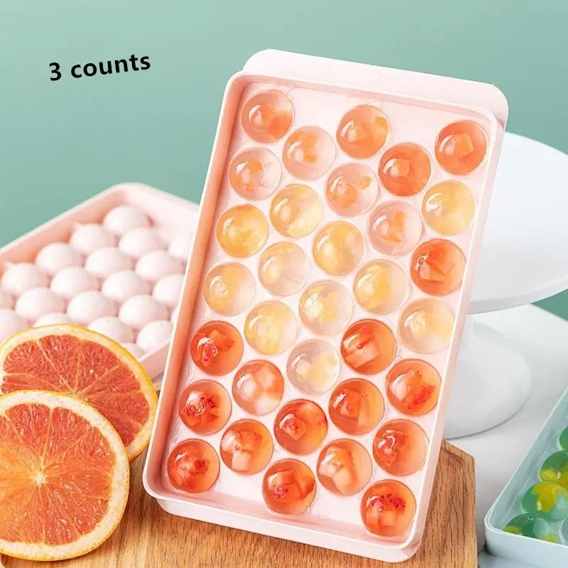 Ice Cube Tray, 3 Counts/set 33 Grids Food Grade Silicone Ice Cube Mold, Round Diamond Ice Cube Maker, Ice Tray for Home Kitchen 0