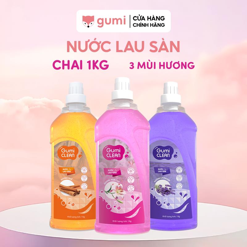 (Mall) Nước Lau Sàn GUMI CLEAN Hương Hoa Lily, Hương Quế, Hương Hoa lavender Chai 1L Sạch Bong Lưu Hương Lâu
