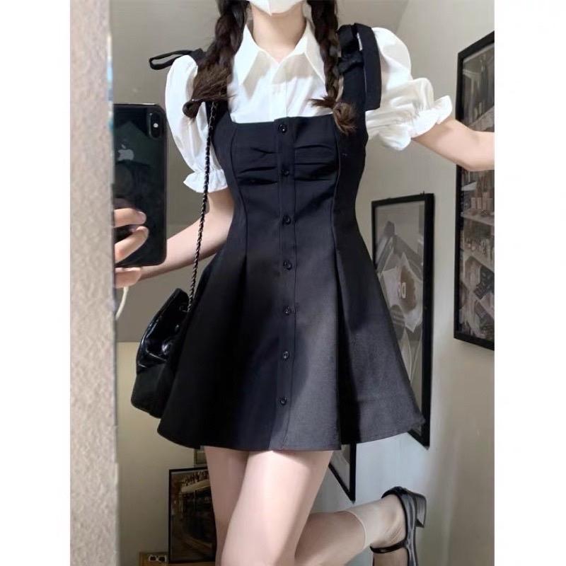 Set váy /Đầm Nữ Ngắn Dáng Xoè Tiểu Thư Công Chúa Bánh Bèo Xinh Xắn Nhẹ Nhàng Màu Đen