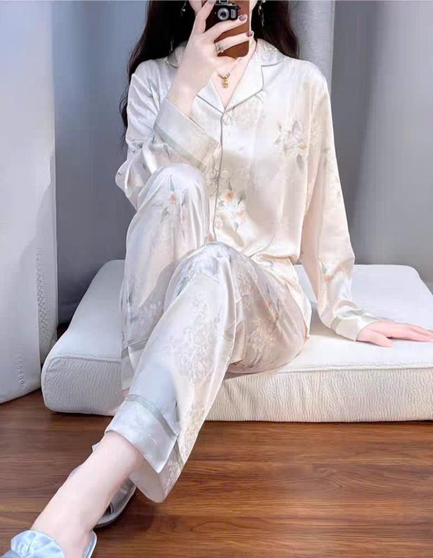 Đồ Bộ Nữ Pijama Bộ Lụa latin Tay Dài cổ sơ mi hàng loại cao cấp T10 4