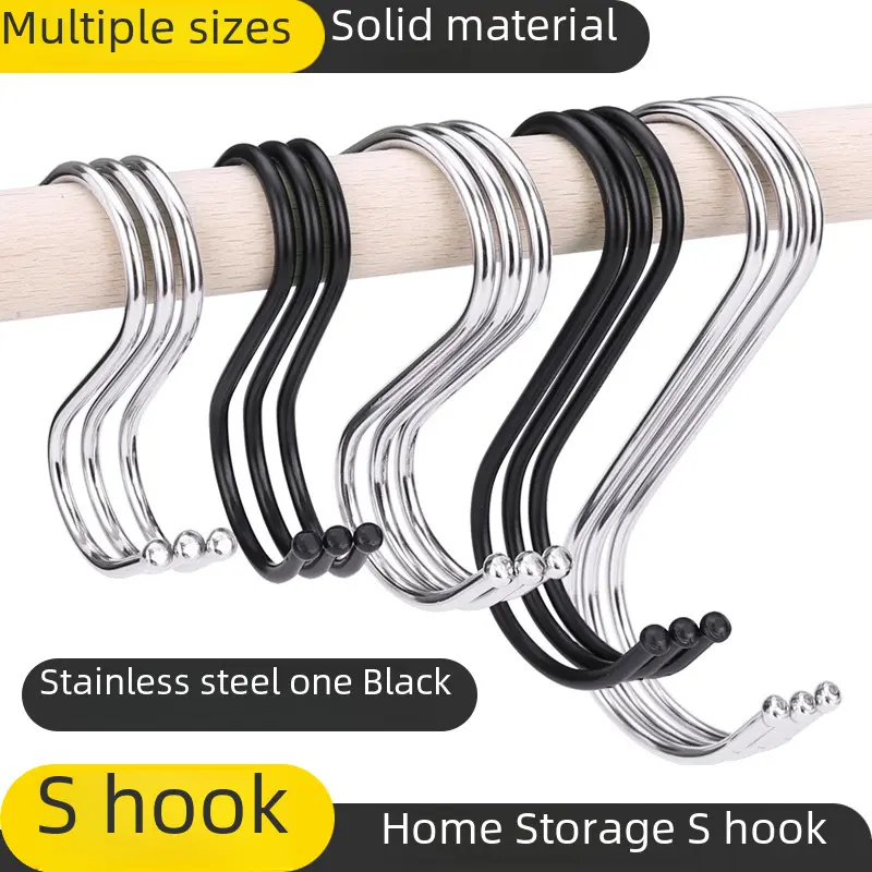 Stainless Steel S Hook Black Multi-purpose Crossbar S Hook Amazon Home Flower Basket Thin Bent S-shaped Hook Manufacturer Wholesale