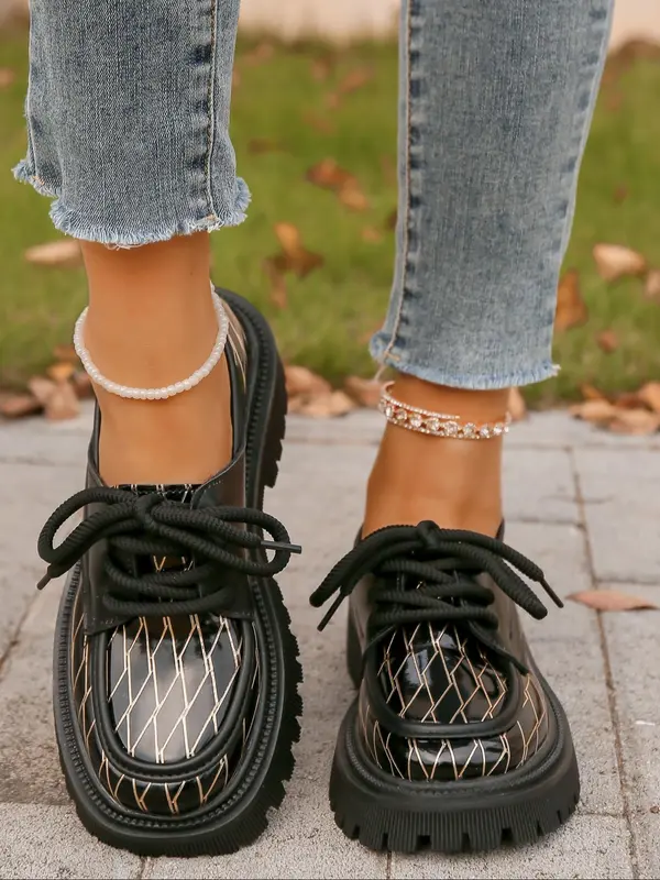 Women's Fashionable Lace Up Loafers, 2024 New Style Casual Comfortable Round Toe Shoes for Daily Wear, Female All-match Shoes for Daily Wear, Girl 2