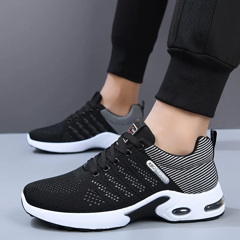 Men'S Athletic Running Shoes, Walking Footwear, Fashionable Fitness Sneakers for Men, Breathable, Lightweight, Comfortable - Fabric Upper, PVC Sole, Lace-Up Closure, with Striped Pattern 2