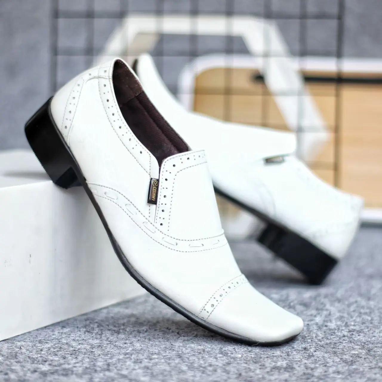 (TIKTOK SHOP) SEPATU PUTIH PANTOFEL KULIT ASLI CEVANY OPEK ORIGINAL KERJA PERAWAT KANTOR MURAH COWOK FORMAL PESTA PANTOPEL RESMI DINAS