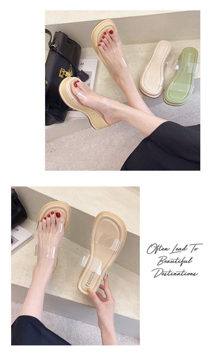 Product Introduction of Wedge Sandals 2025 New Women's Summer Transparent High Heels Thick Sole Chunky Heel Roman Beach Outdoor Slippers for Women 4