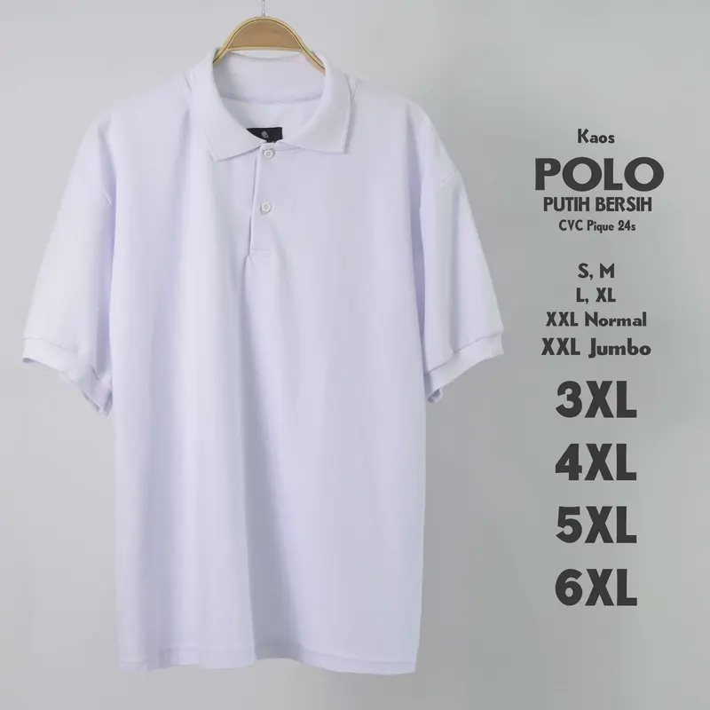 Kaos Polo Putih Big Size Pria S M L XL XXL 3XL 4XL 5XL 6XL Kerah 2