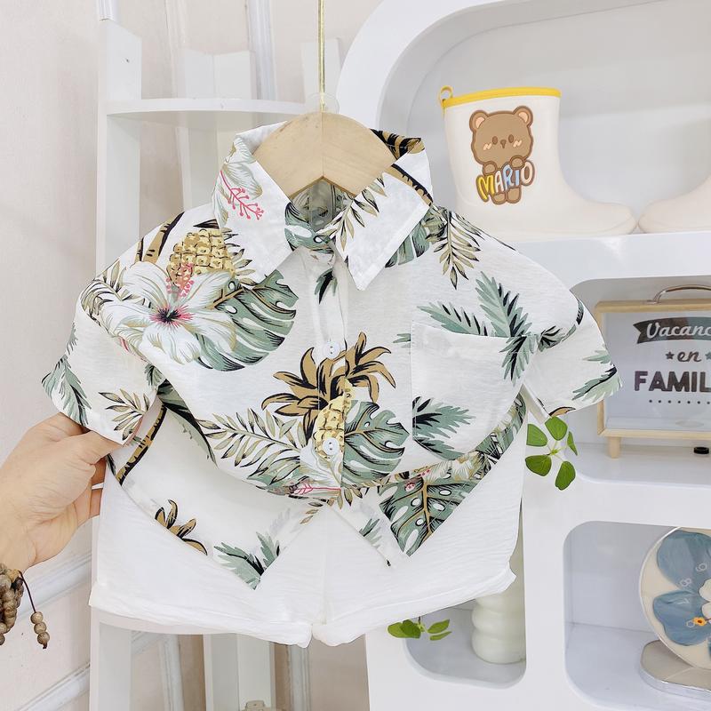 [ FREE SHIP] Full Size(8-26kg) Bộ Áo + Quần Sơ Mi Tay Ngắn Minkey Baby Hoa Lá Đi Chơi Chất  Đũi Hàng Thiết Kế Cho Bé Trai -Bé Gái ,Đồ Bộ Cho Bé Minkey Baby ,Minky Mom 4
