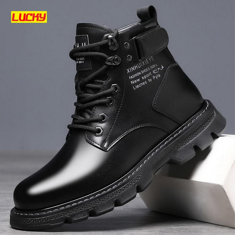  GIÀY NAM LUCKY H124 Bốt Nam Cổ Cao Kiểu Dáng Hàn Quốc Giày Martin Nam Cao Cổ Tăng Chiều Cao 