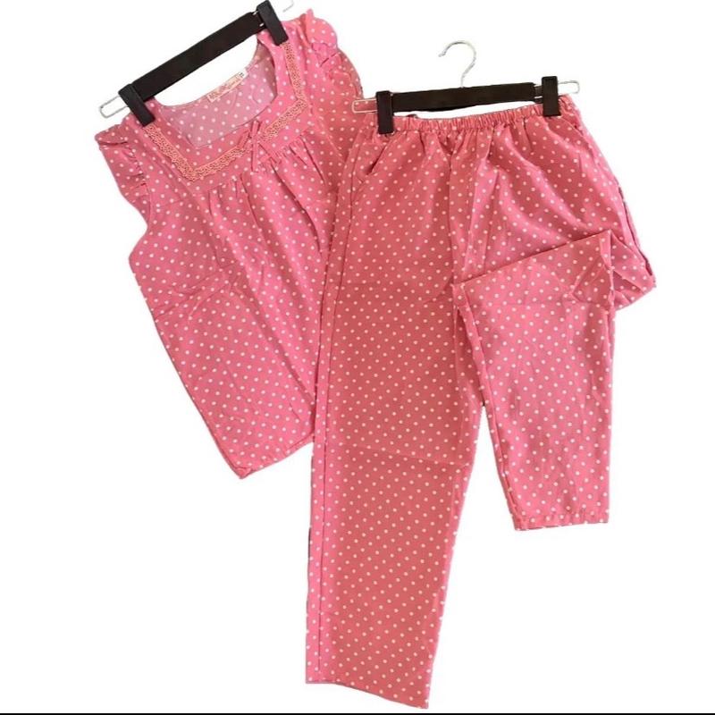 (40-75kg) Đồ bộ chấm bi chất lụa hàn quần dài 9 tấc, quần có túi 2