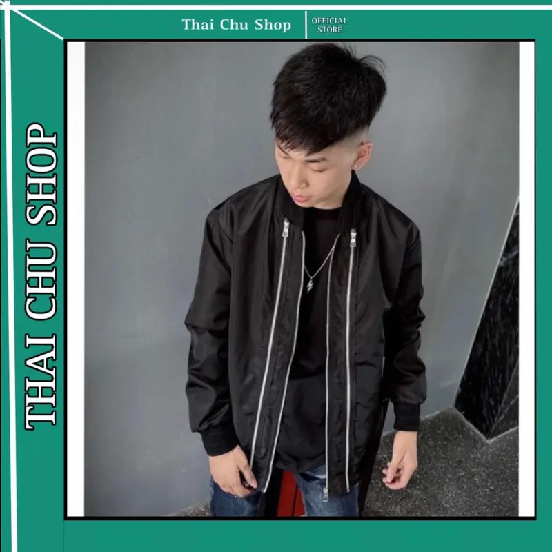 Áo khoác 3 khóa đen chất gió 2 lớp bo gân dành cho nam nữ from unisex 0