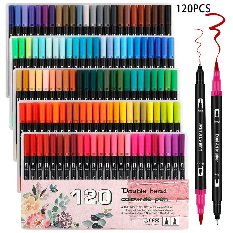 Dual Tip Brush Pen, 1 Set Colorful Flexible Felt-tipped Artistic Markers, Stationery for Adults & Students, Art Supplies for Drawing, Sketching, Calligraphy, Painting, Best Friend Gifts, Touch Markers, Gift Sets 8