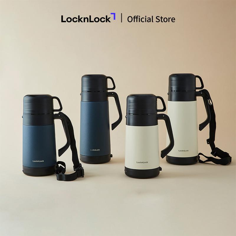 Bình giữ nhiệt LocknLock Easy Outdoor Vacuum Bottle 1.2L và 1.8L - Có nắp dạng cốc và dây đeo vai