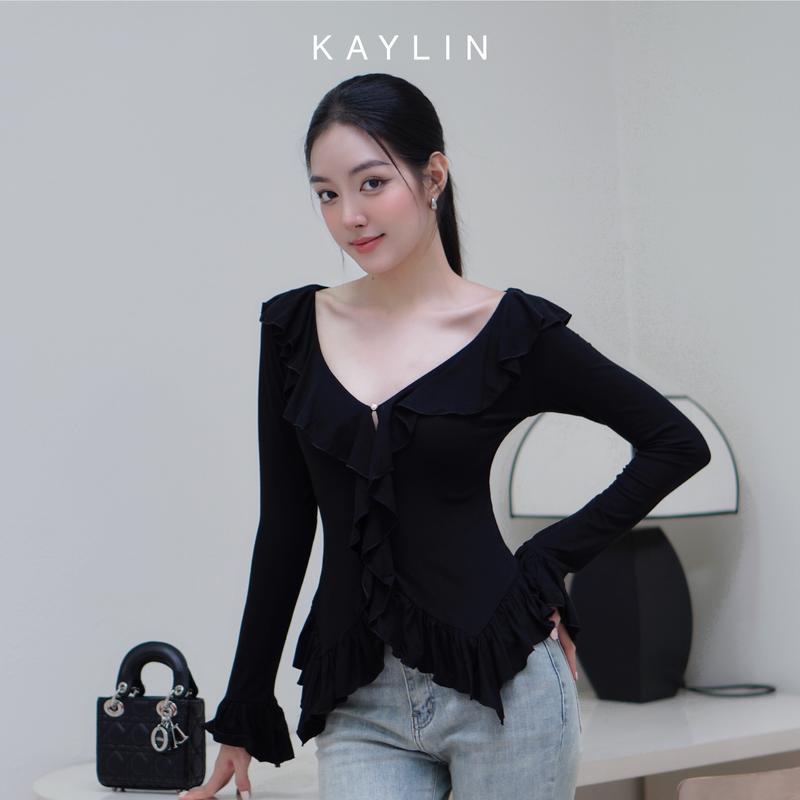 Áo kiểu KAYLIN thiết kế tua rua phối cổ, tay áo chất liệu thun co giản phong cách gợi cảm - N2415 Women Shirt