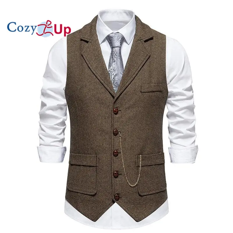 Men Suit Vest Turn Down Collar Vest Waistcoat Formal Business Chain Vest for Men
