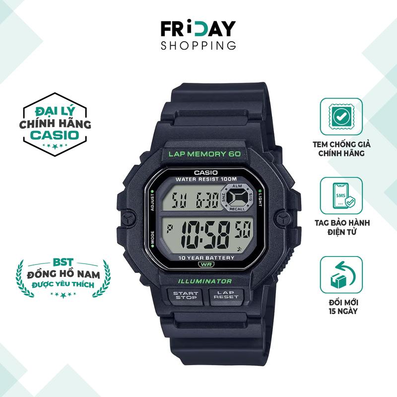 Đồng Hồ Nam Điện Tử Casio Watch WS-1400H-1AVDF Mặt Vuông Dây Cao Su Đeo Tay Chính Hãng Chống Nước 10ATM