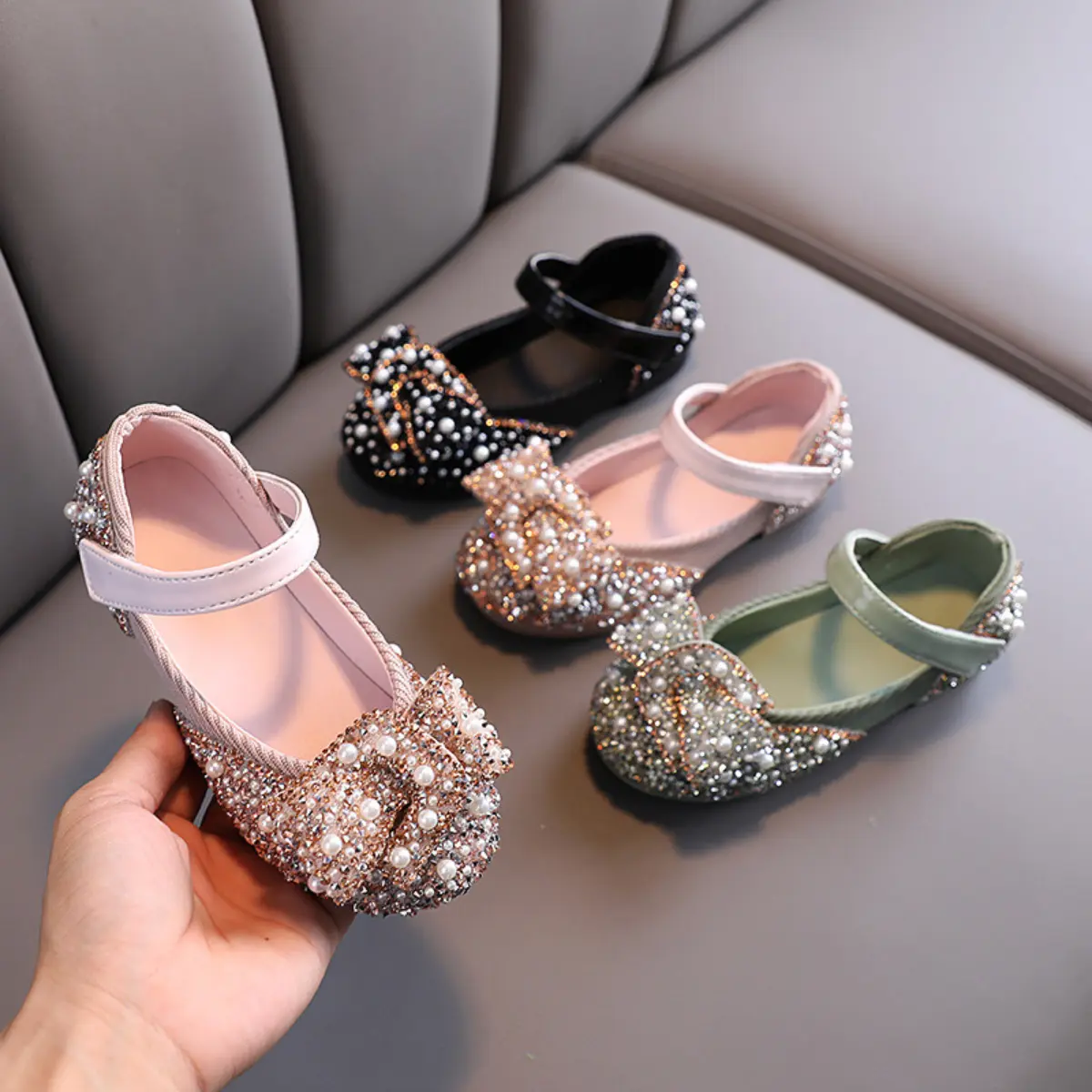 Sepatu Pesta Flat Anak Perempuan Size 21-36 Import Korea Princess Mutiara Blink Terbaru 1 2 Tahun - Tanggung Kaki