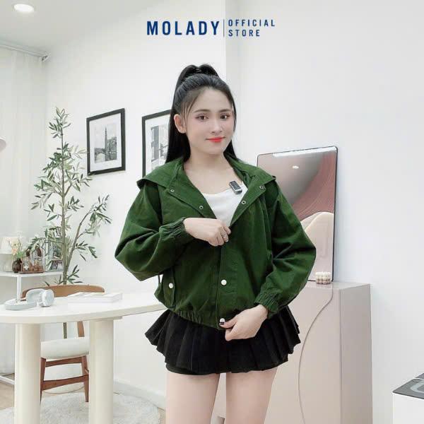 Áo Khoác Kaki Nữ MOLADY K233 Có Nón Thiết Kế Trơn Túi Xéo Thời Trang Top Jacket 8